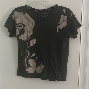 Pilcro Olive and Beige Floral Short Sleeve Top